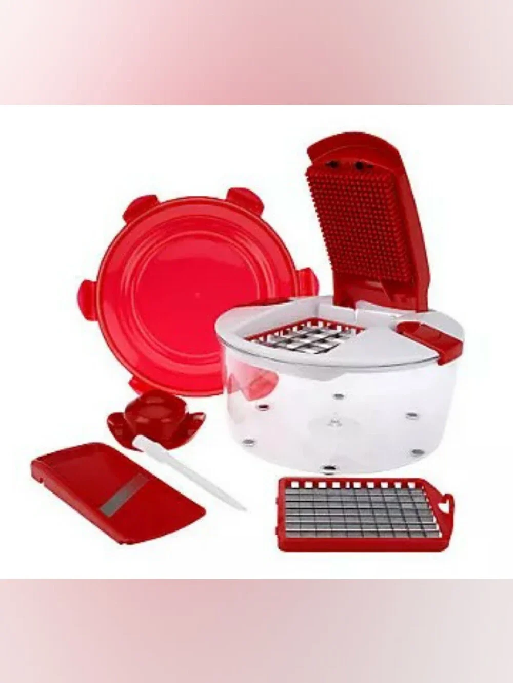 Genius Salad Chopper 19 Cup 6-pc Food Prep System Red/White NIB